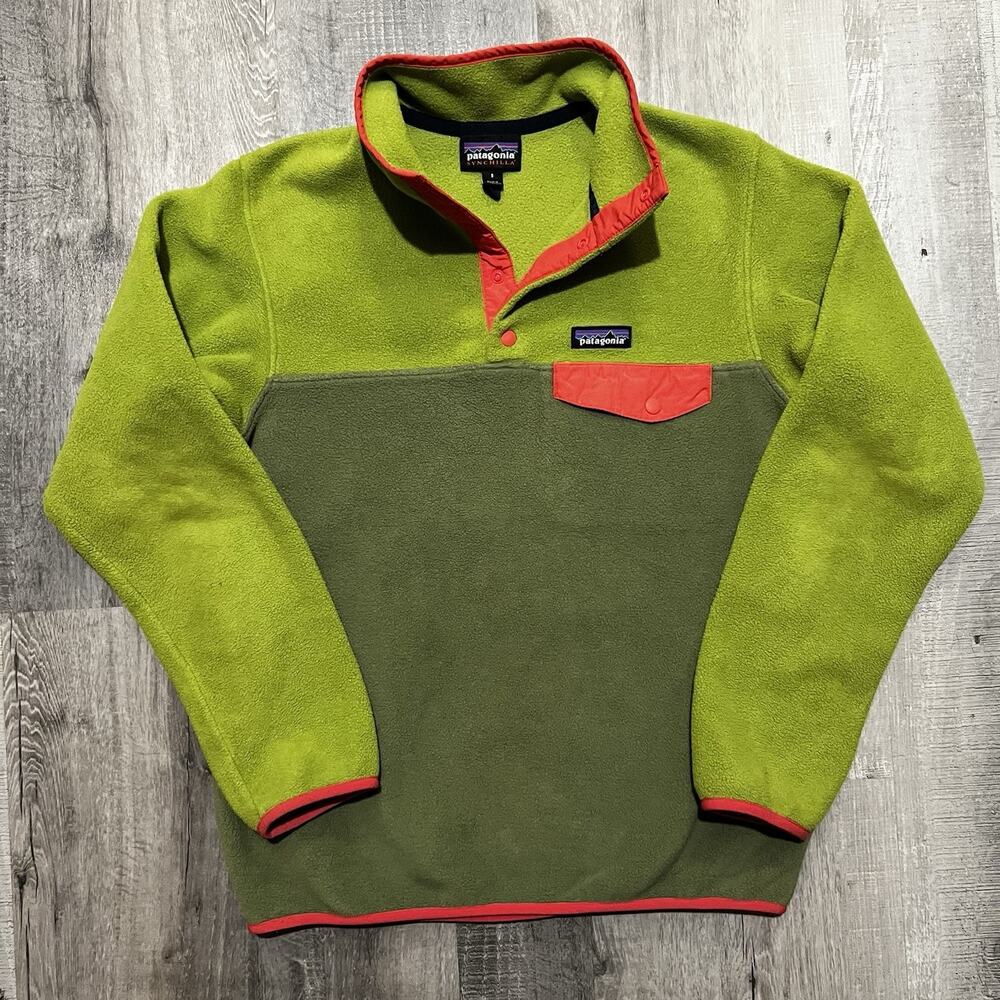 Patagonia Synchilla Fleece Jacket Womens Small Green Snap T Front Pullover Hike